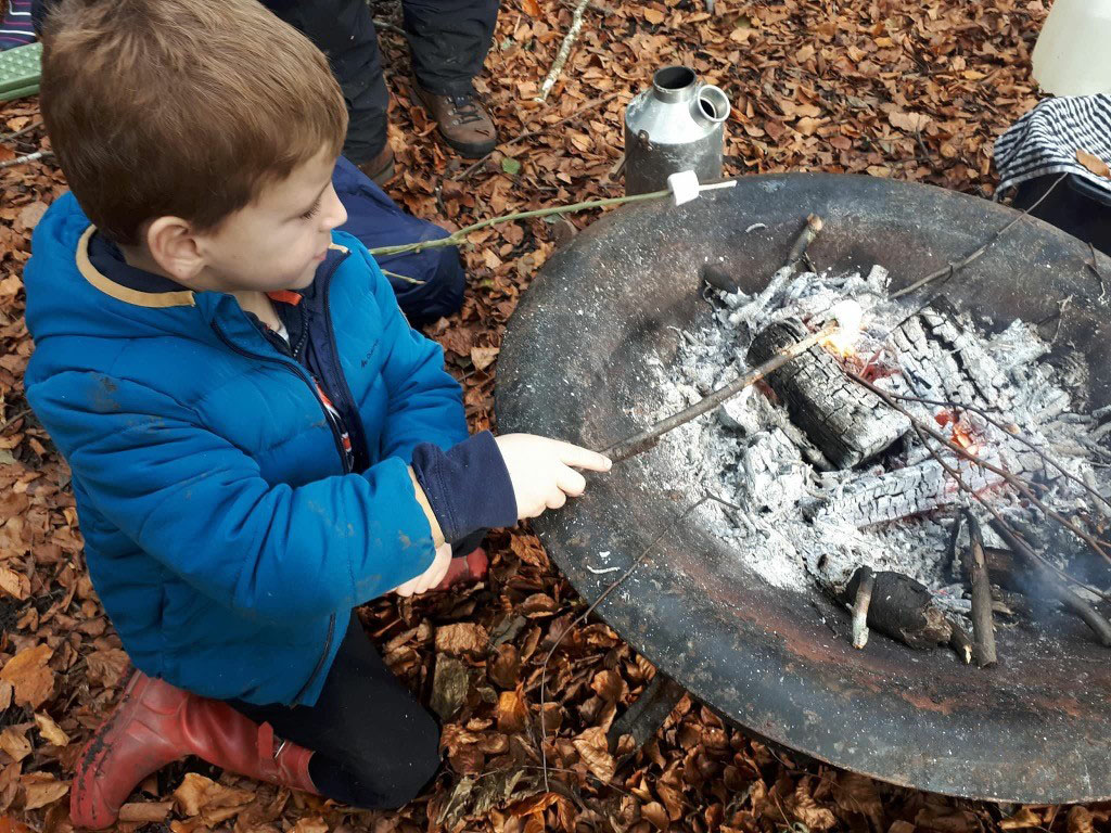 boy toasting marshmallow